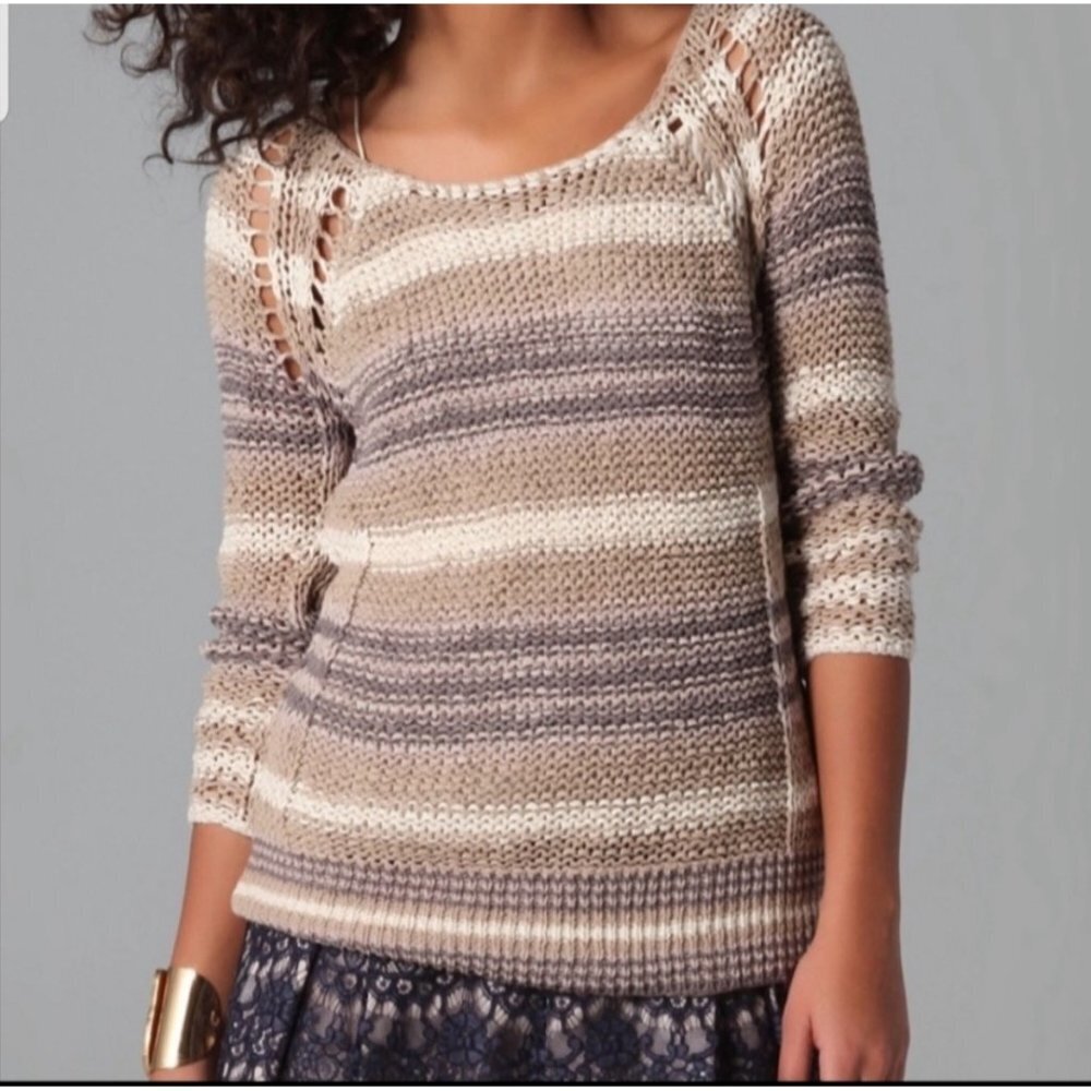 Free People Desert Moon Open Knit Sweater Womens Black Beige Tan Blue